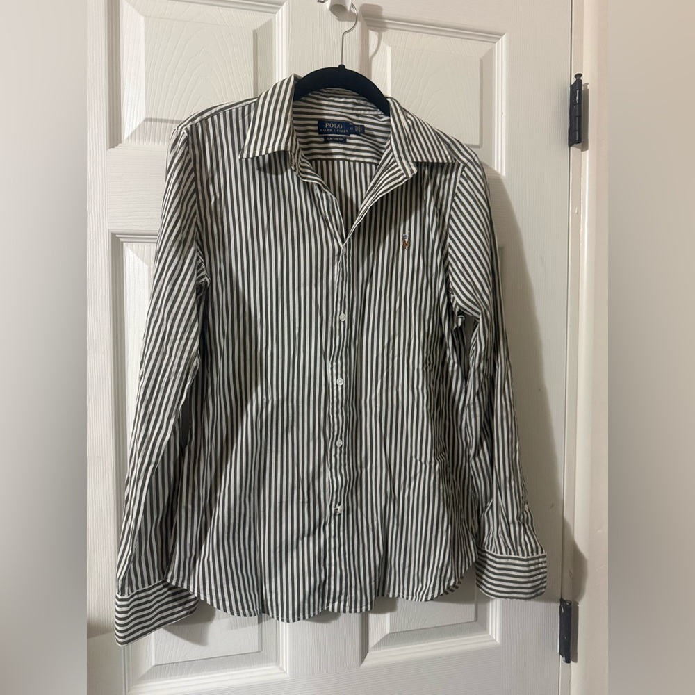 Ralph Lauren Women's Vertical Stripe Button-Down Shirt - White & Black